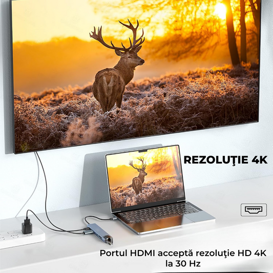 Hub USB 3.0 cu 4 Porturi – Viteză 5 Gbps, Plug & Play, Compatibil Windows/Mac/Linux, Negru