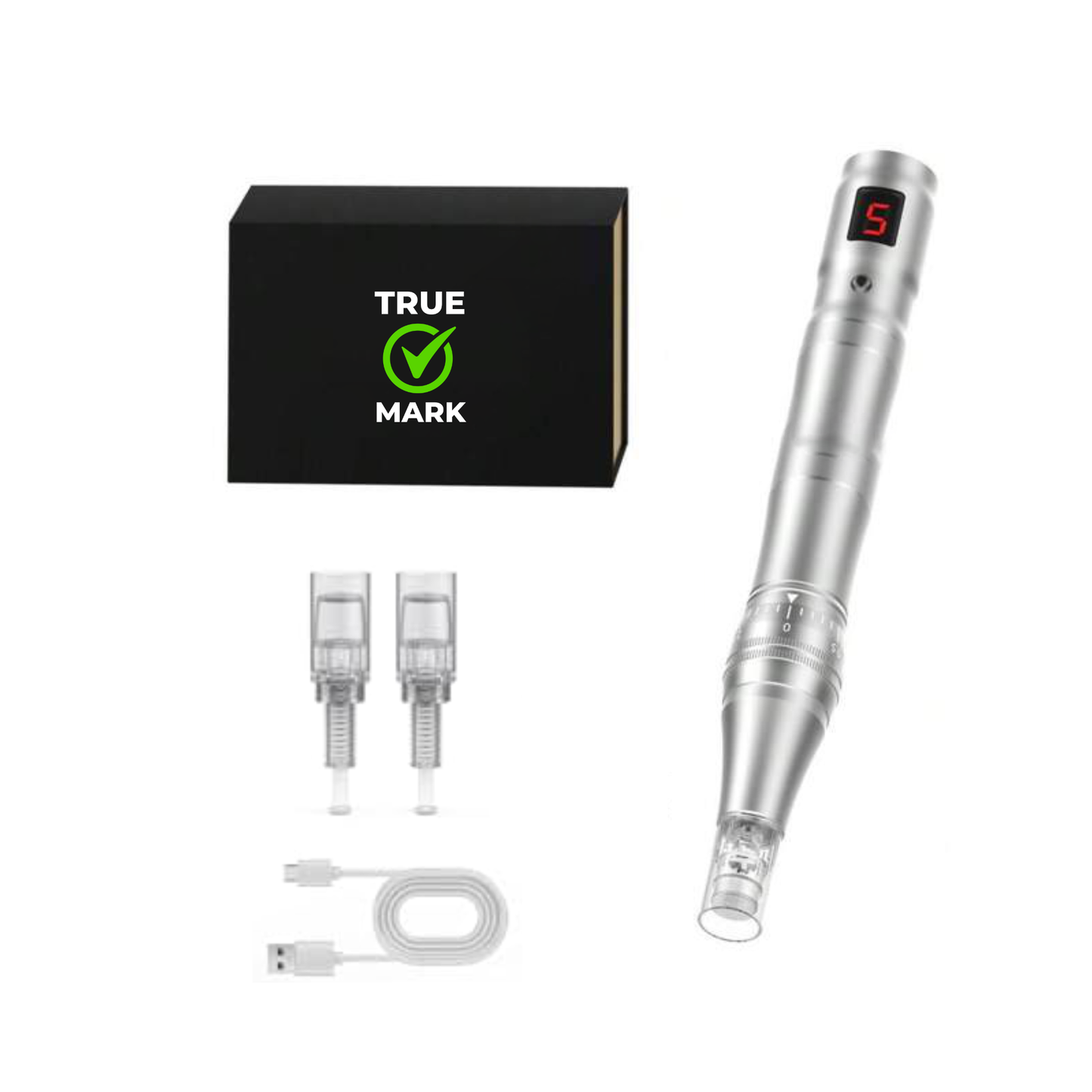 Aparat Microneedling Electric Profesional Fără Fir, USB-C, cu 2 Cartușe Incluse – Argintiu