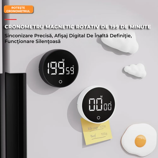 Timer Digital Multifuncțional cu Afișaj LED – Alarmă Sonoră, Magnet, Alimentare USB