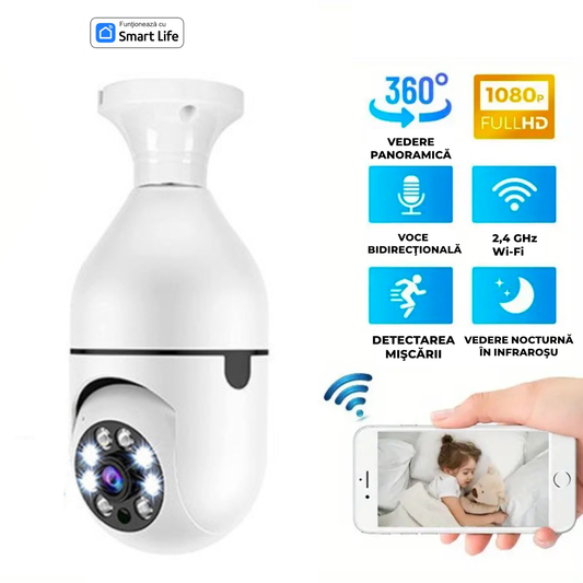 Cameră de Supraveghere WiFi 8K, 16MP, 4 Lentile, Zoom 10X, AI, Vedere Nocturnă Color, Audio Bidirecțional