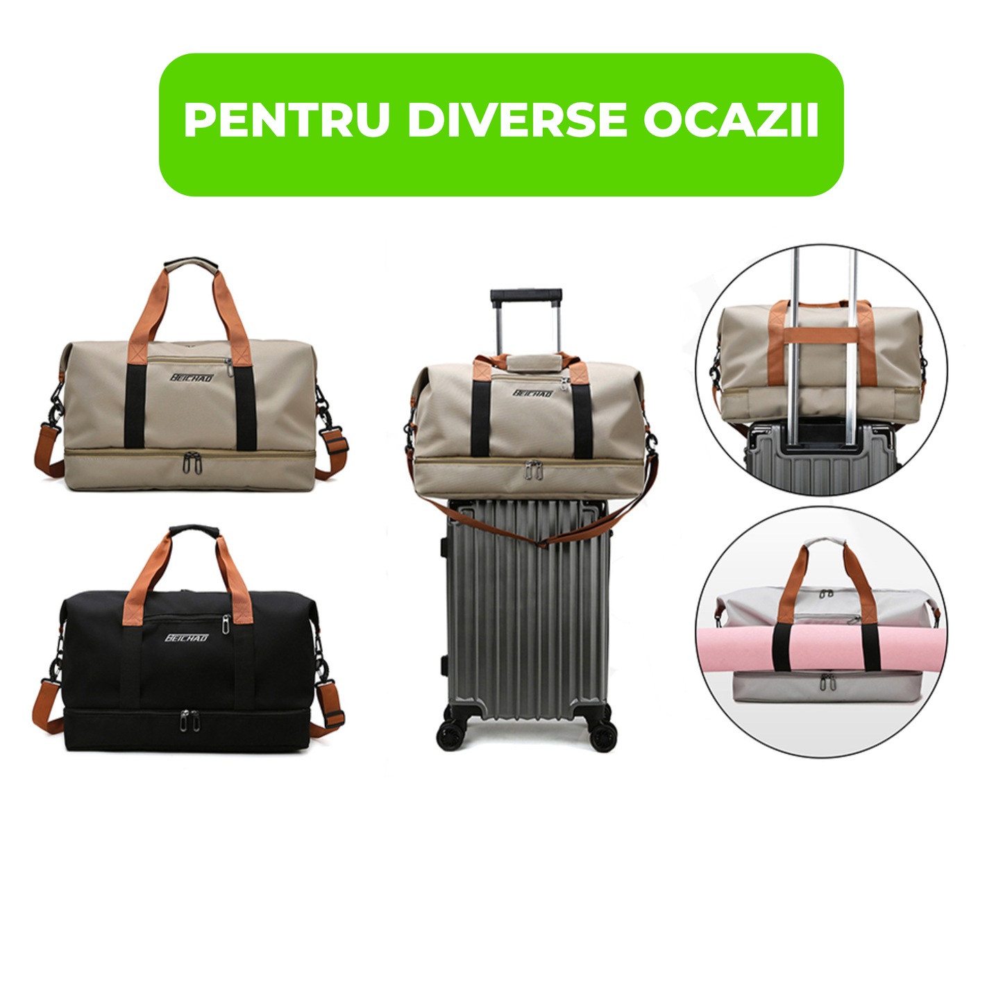 Geantă de Voiaj Sport Unisex Impermeabilă – 20–35L, Oxford, Compartimente Multiple, Khaki