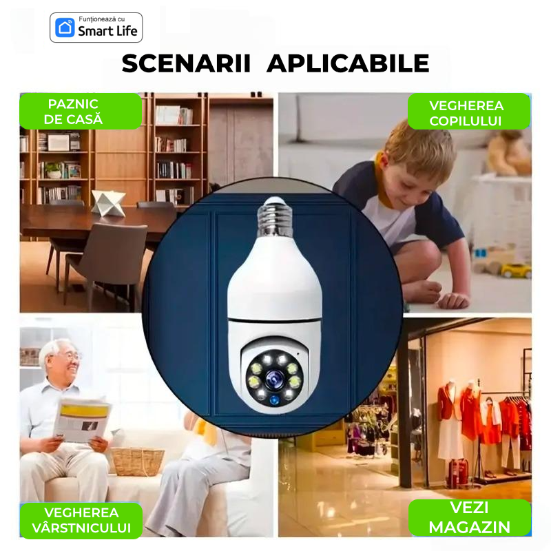 Cameră de Supraveghere WiFi 8K, 16MP, 4 Lentile, Zoom 10X, AI, Vedere Nocturnă Color, Audio Bidirecțional