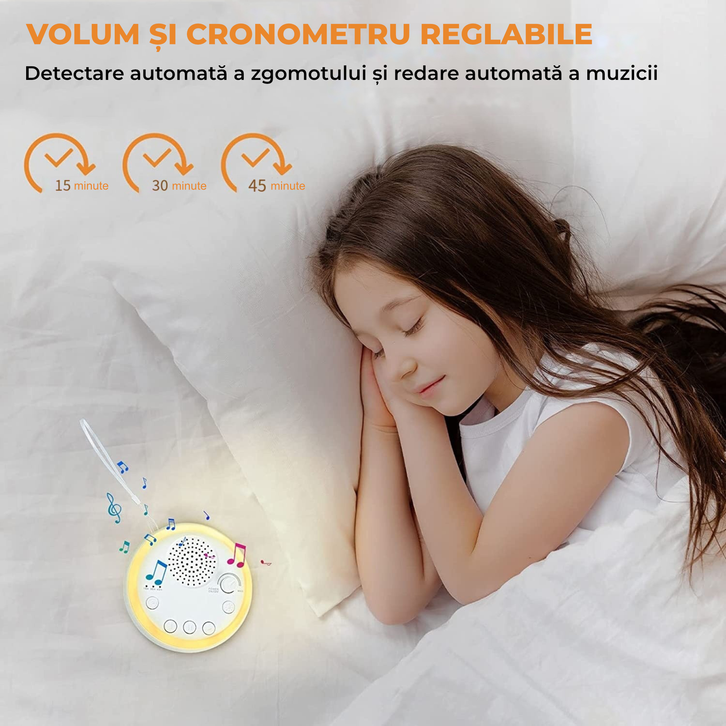 Aparat white noise portabil cu 30 sunete naturale, timer și lumină de veghe – autonomie 20 h