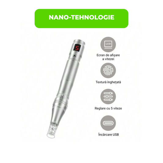 Aparat Microneedling Electric Profesional Fără Fir, USB-C, cu 2 Cartușe Incluse – Argintiu