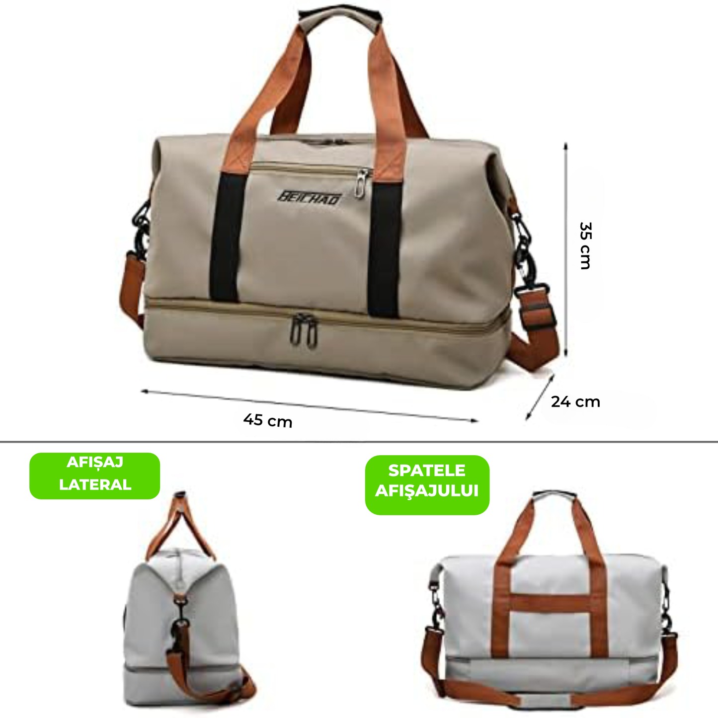 Geantă de Voiaj Sport Unisex Impermeabilă – 20–35L, Oxford, Compartimente Multiple, Khaki