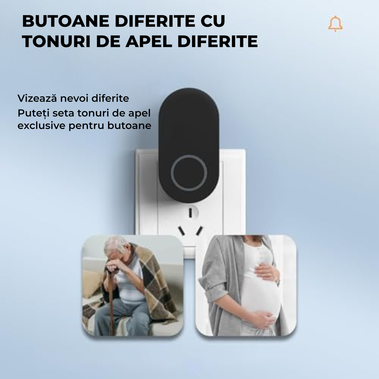 Sonerie Wireless cu 32 Tonuri – Rază 100 m, Volum Reglabil, Instalare Ușoară, Negru