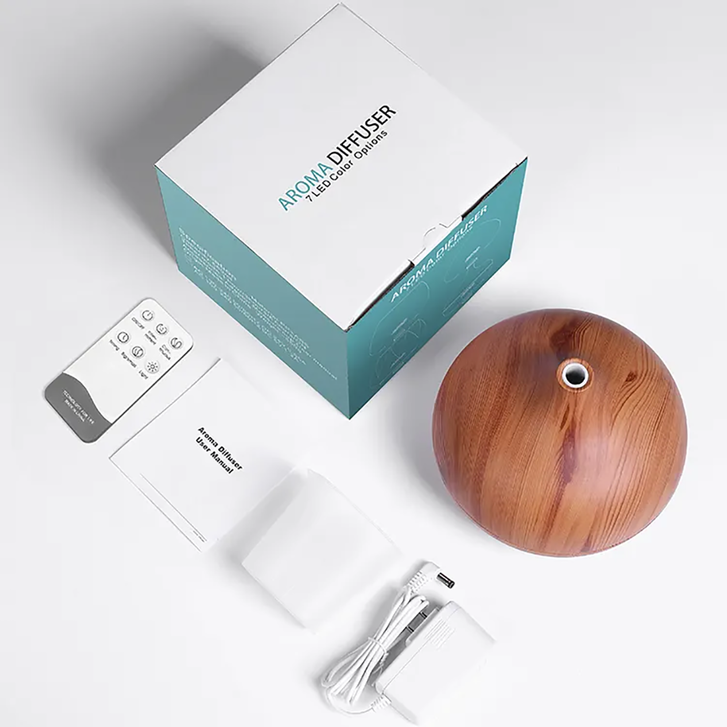 Umidificator aromaterapie cu ultrasunete 550 ml, LED RGB, timer și protecție lipsă apă – design lemn deschis