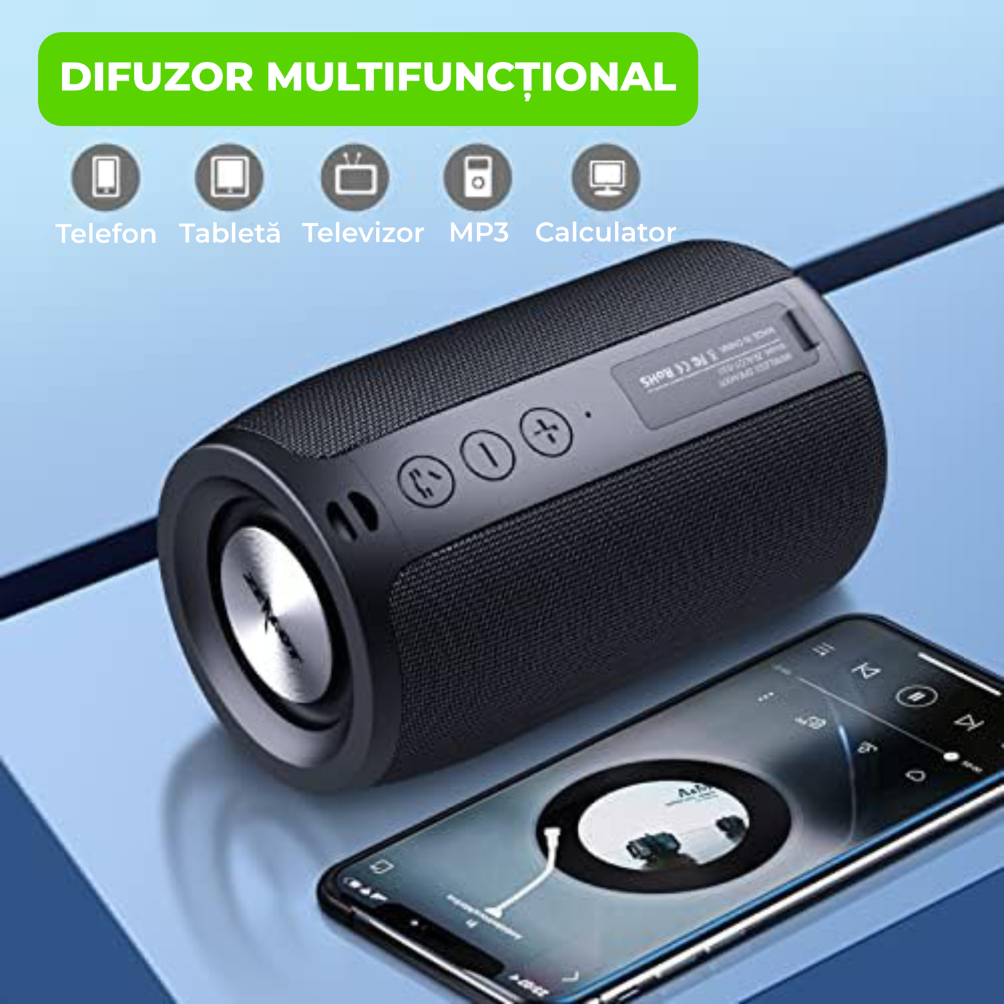 Boxă Portabilă Bluetooth ZEALOT S32 – Subwoofer Wireless 5W, IPX5, Radio FM, TWS, 1800mAh, Negru