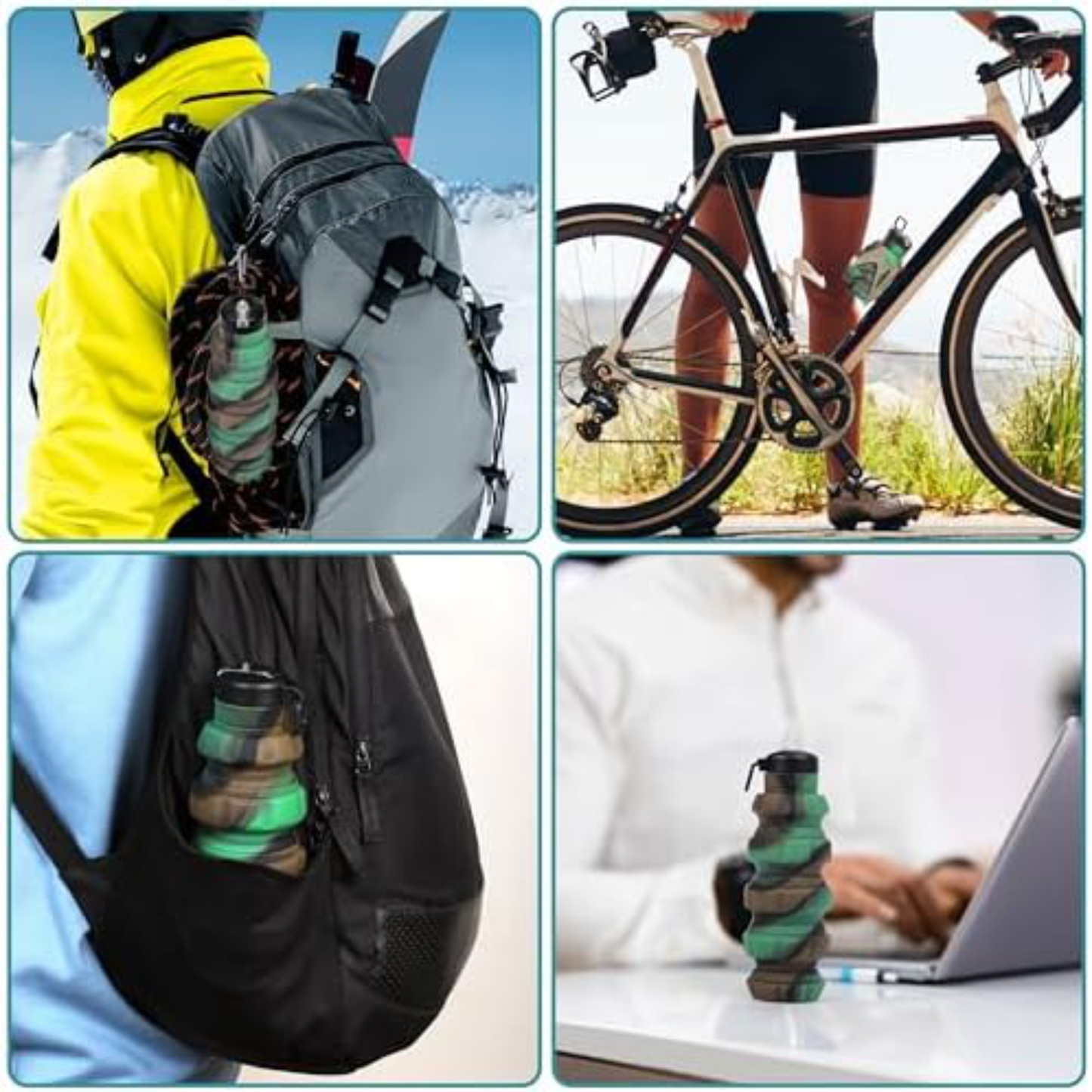 Sticlă Pliabilă pentru Apă din Silicon Alimentar – 500 ml, Reutilizabilă, Sport & Camping, Camuflaj