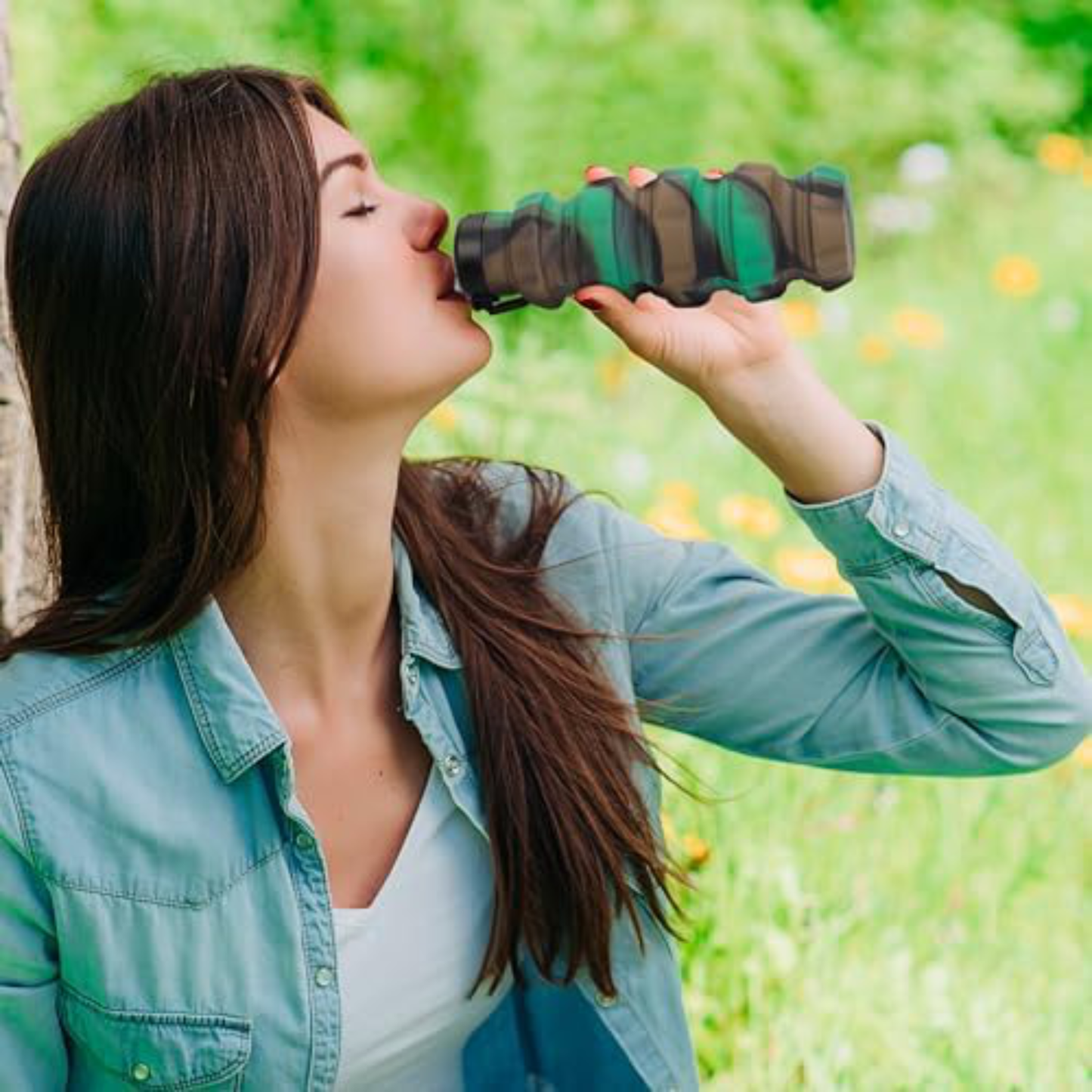 Sticlă Pliabilă pentru Apă din Silicon Alimentar – 500 ml, Reutilizabilă, Sport & Camping, Camuflaj
