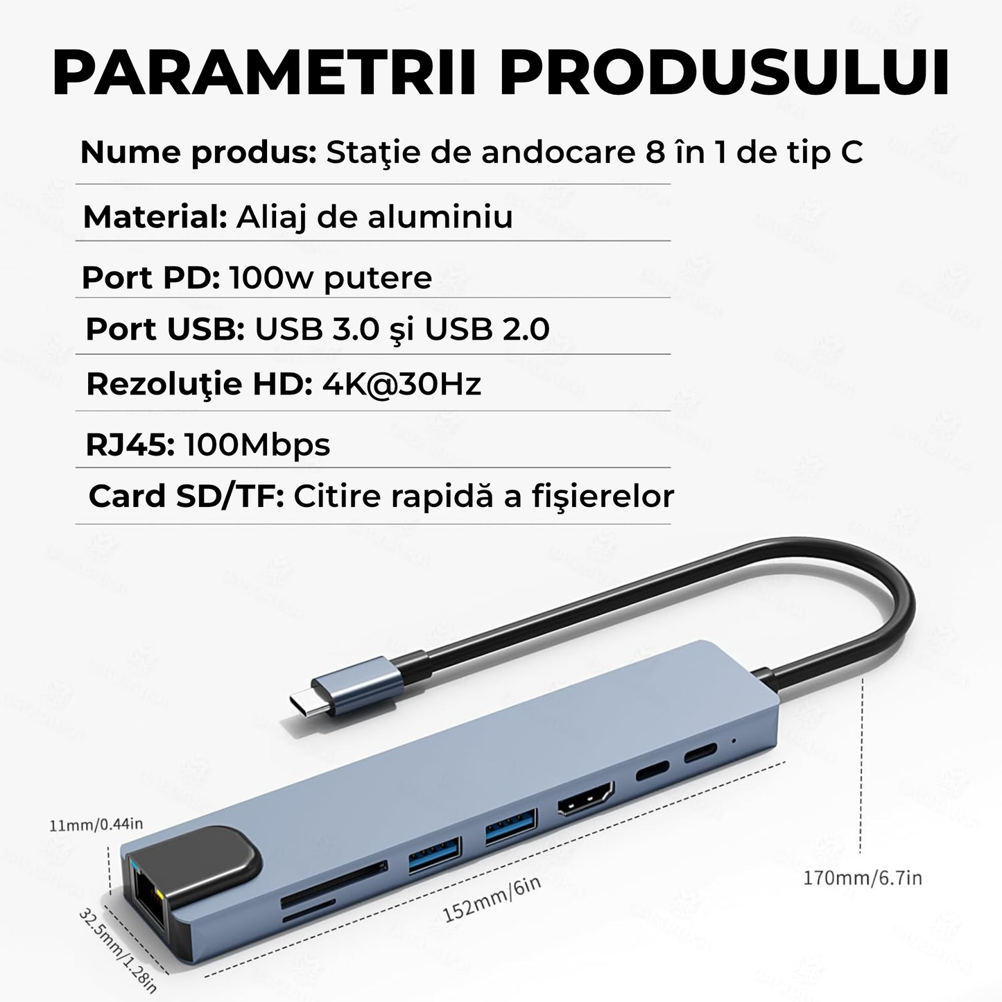 Hub USB 3.0 cu 4 Porturi – Viteză 5 Gbps, Plug & Play, Compatibil Windows/Mac/Linux, Negru