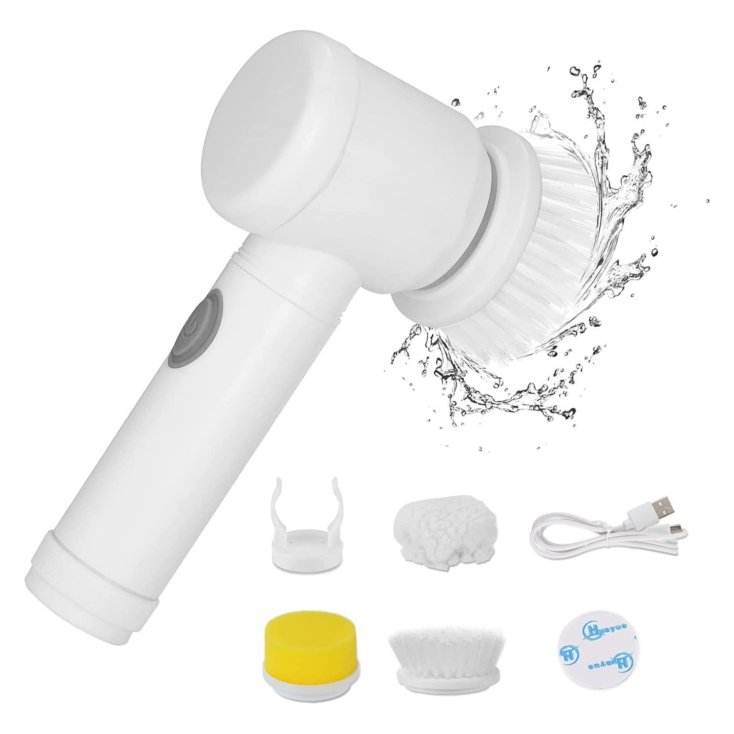 Perie de curățare multifuncțională pentru baie cu mâner lung, cap rotativ 180° și capete interschimbabile – reglabilă, alb