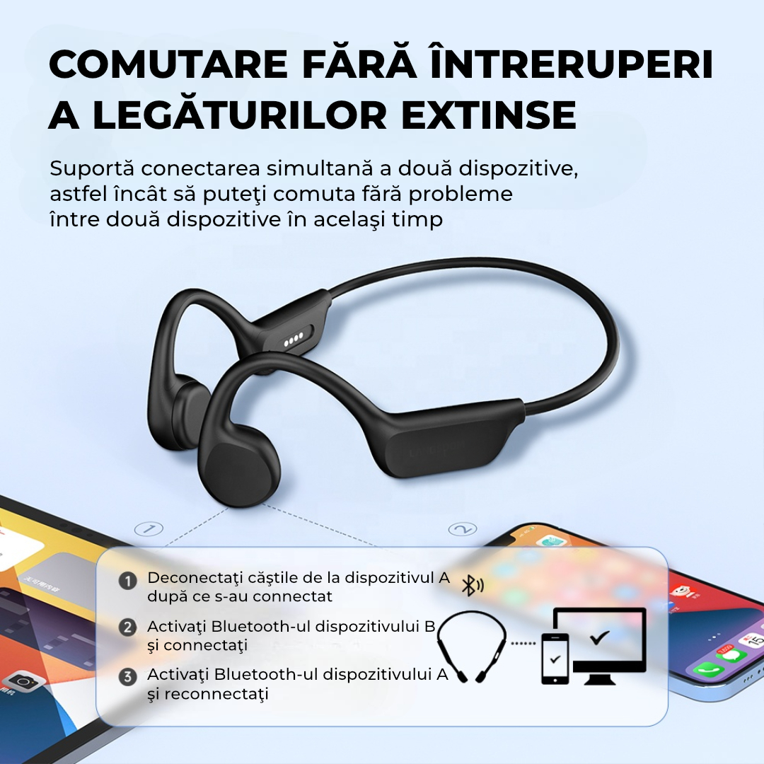 Căști wireless cu microfon, Bluetooth 5.0, noise cancelling și microfon rabatabil – compatibile PC și telefon, negru