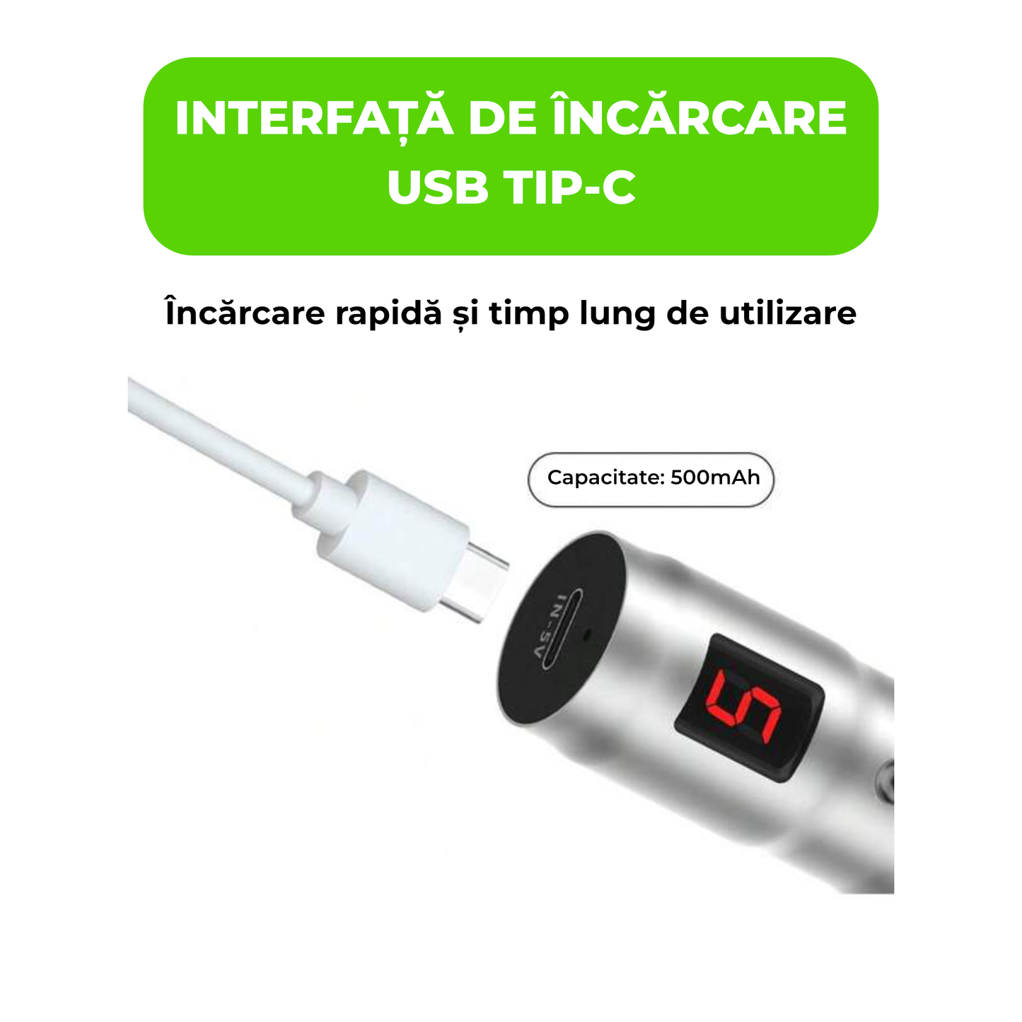 Aparat Microneedling Electric Profesional Fără Fir, USB-C, cu 2 Cartușe Incluse – Argintiu