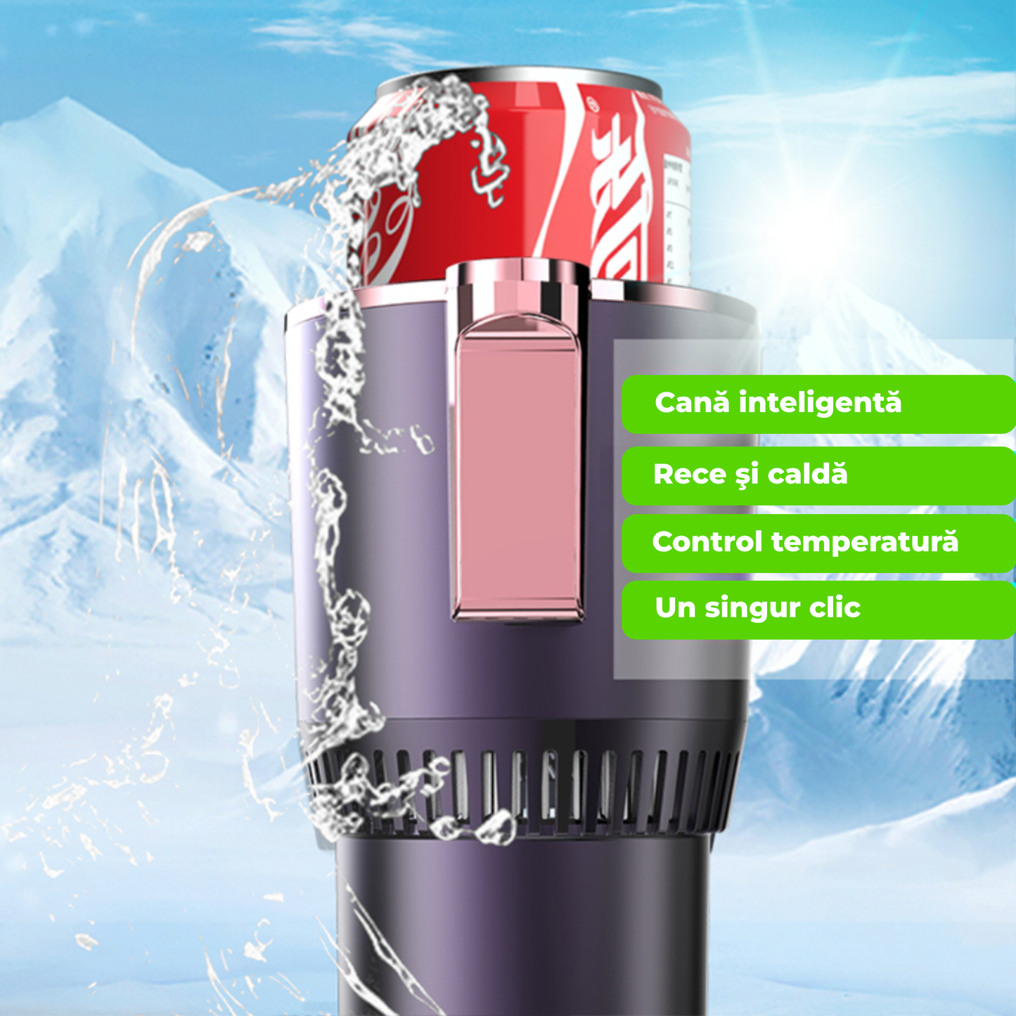 Pahar Auto Inteligent cu Încălzire și Răcire 12V, Afișaj Temperatură, 465 ml, Portabil, Negru