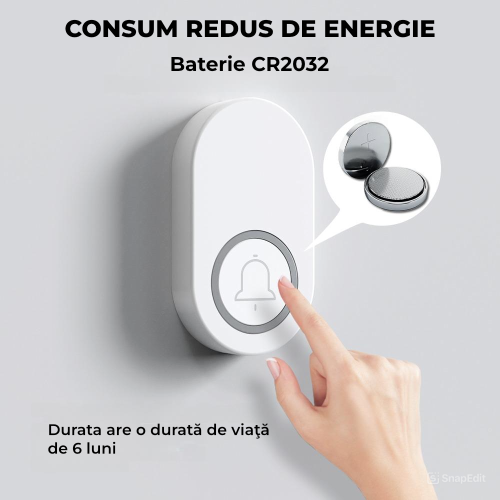 Sonerie Wireless cu 32 Tonuri – Rază 100 m, Volum Reglabil, Instalare Ușoară, Negru